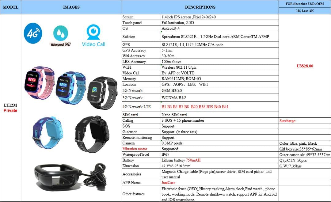 LT 12 Kids Smart Watch Black, smartwatch for kids - Smart Watch South Africa