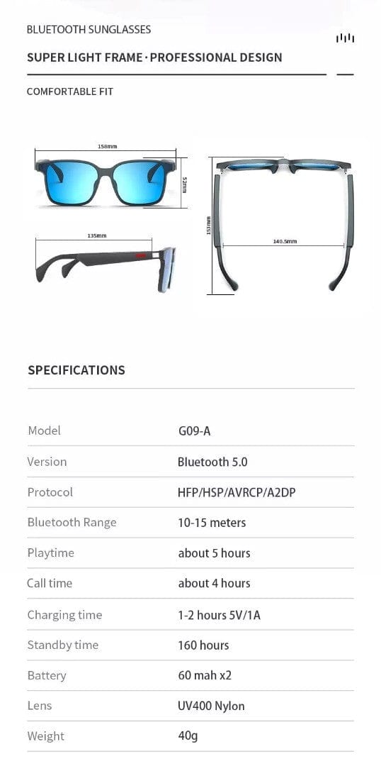 Smart Watch South Africa  BT Glasses Black MOMIX G09- A BT - Special Glasses