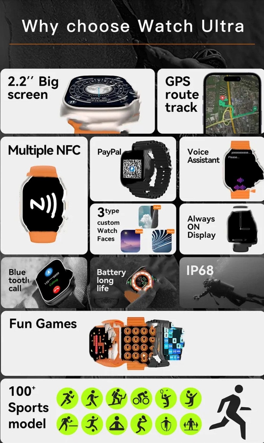 Smart Watch South Africa  Smart Watch Black W68 Ultra Microwear Black Bubble Strap