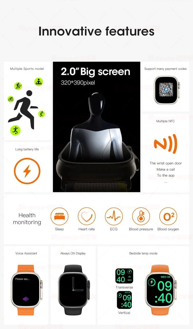 Smart Watch South Africa Smart Watch Orange W68 Ultra Microwear Orange Bubble Strap
