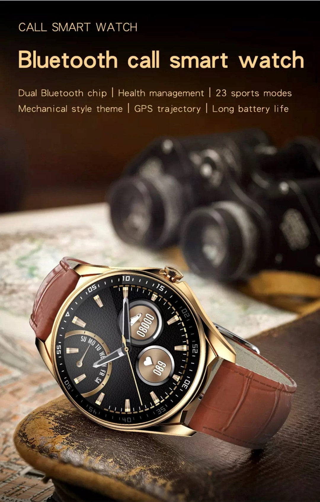 Smart Watch South Africa Watches Black Leather & Black Silicone SMARTOBY High End Business Black Leather & Black Silicone strap