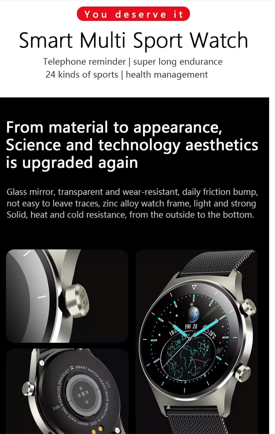 Smart Watch South Africa Watches Black Leather & Black Silicone Strap SMARTOBY Pro  Men Smartwatch Black  Leather & Black Silicone