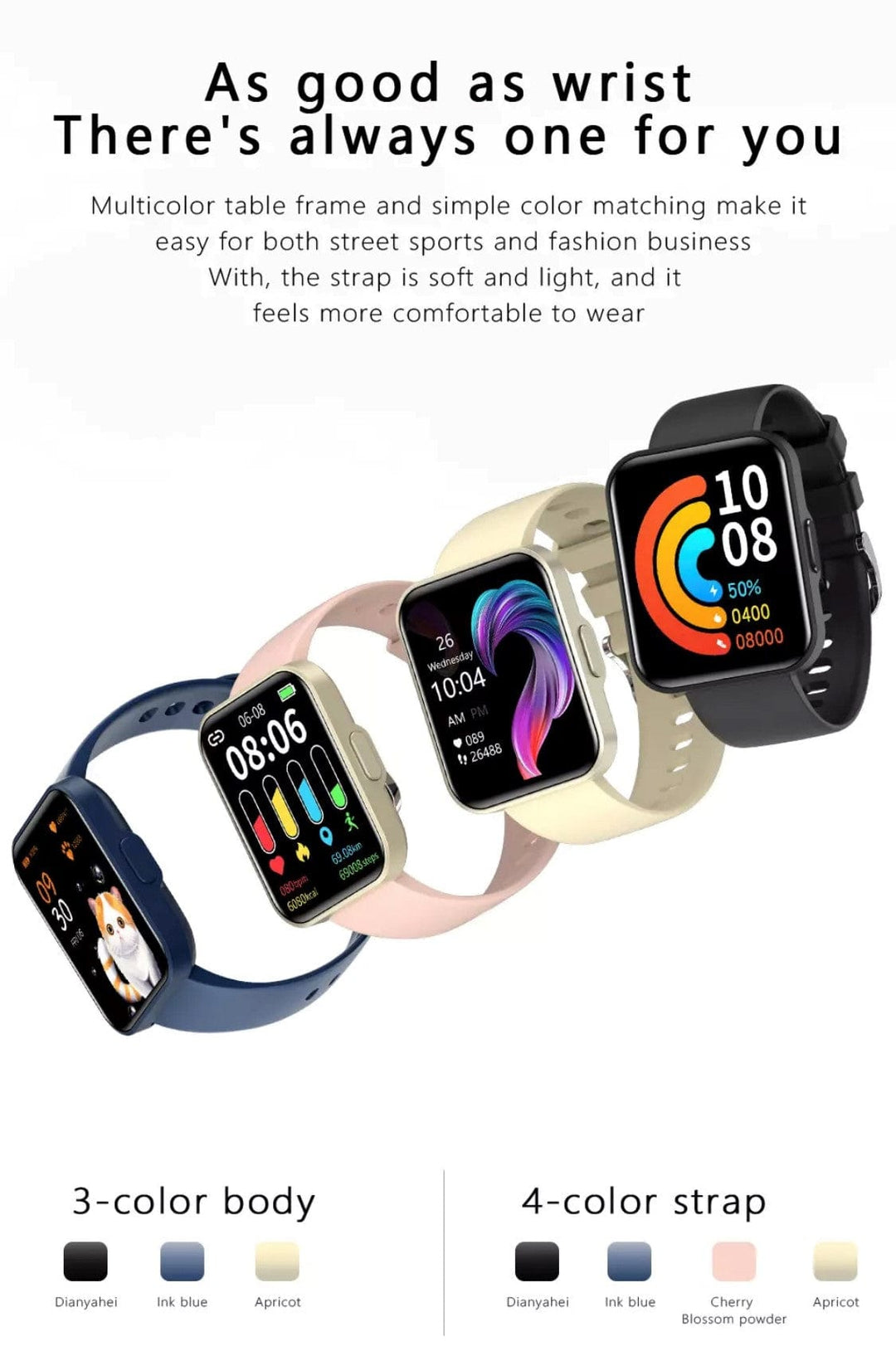 SMARTOBY 1.69 Inch HD Black Extra Straps