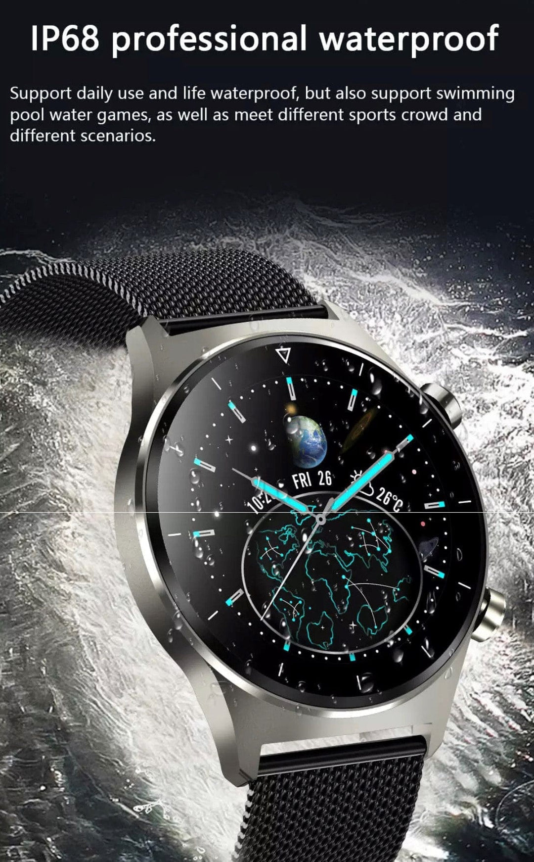SMARTOBY Pro D1 Men Smartwatch Black Silicone & Silver Steel straps - Smart Watch SA