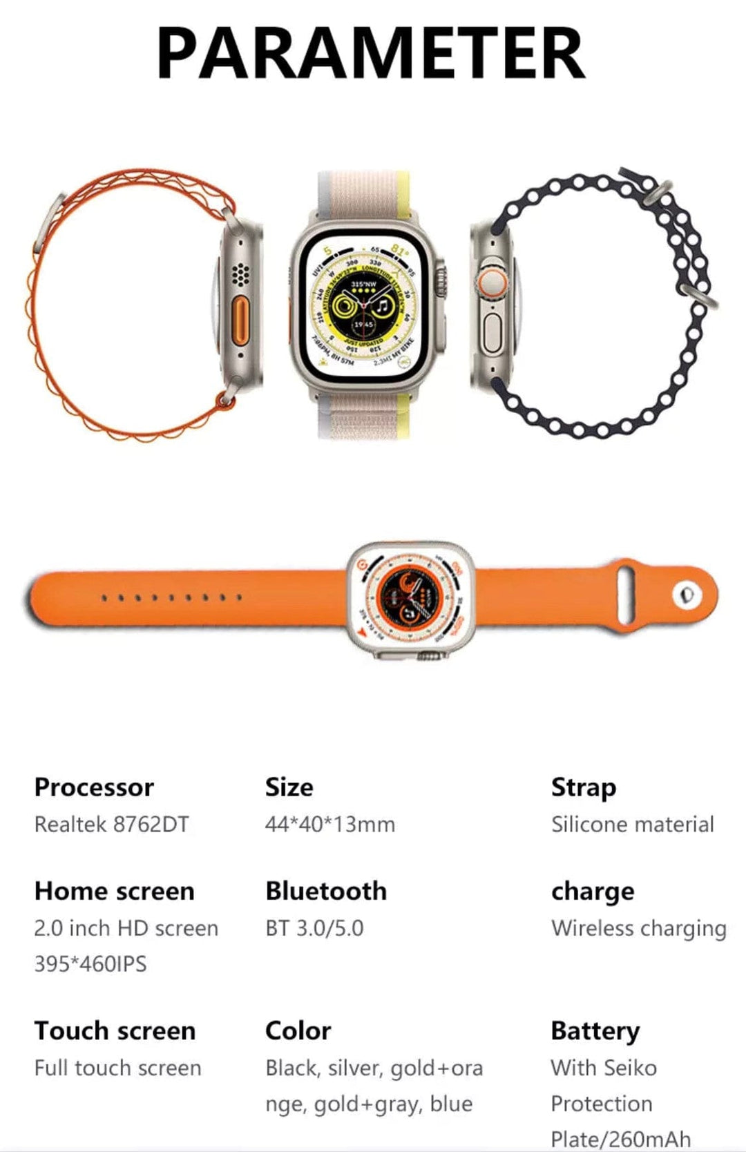 Smart Watch South Africa Watches Orange WS 8  Pro Ultra Orange + free Bubble Strap